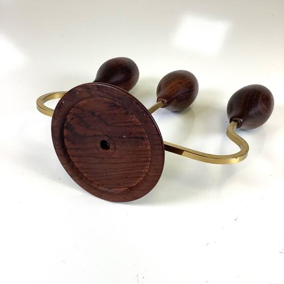 Mid Century Modern Danish Wood Brass Tulip Candle Holders MCM Art Nouveau Triple - Picture 6 of 6